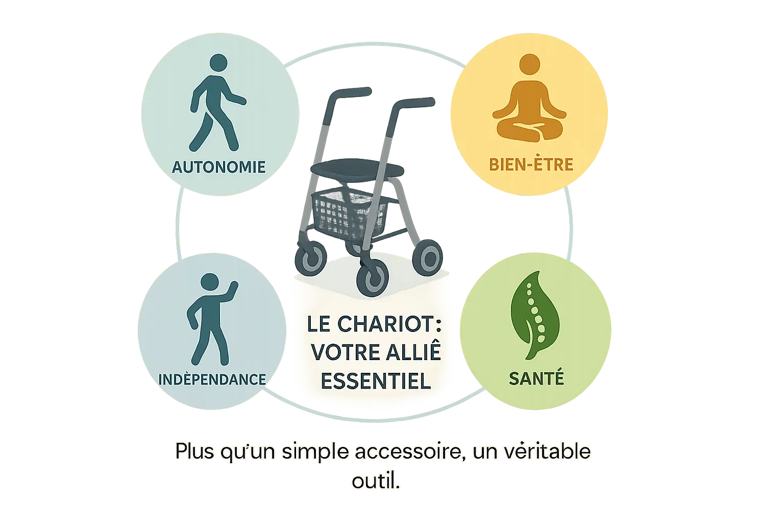 Illustration d'un chariot de course avec siège utilisé comme aide à la marche